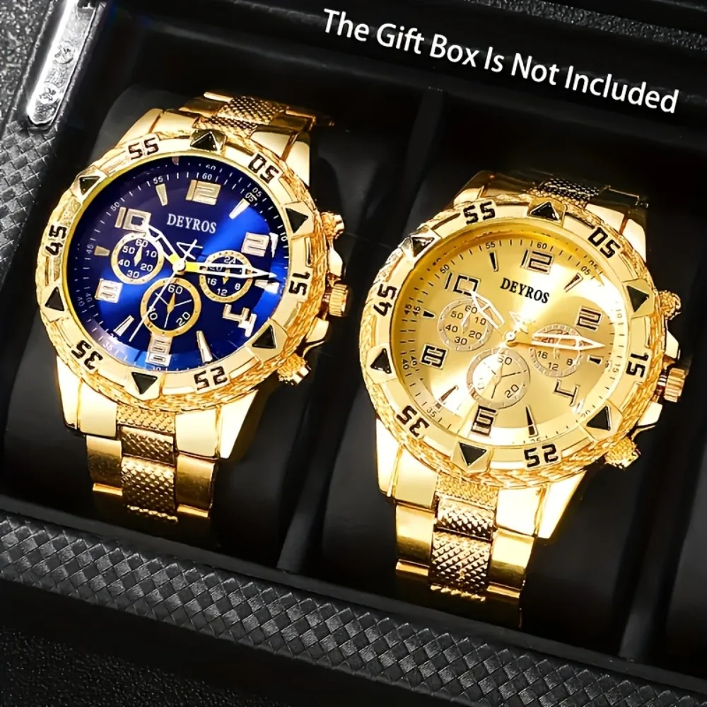 2pcs Men's Vintage Stainless Steel Quartz Watch Set - World-time Feature, Round Dial, Quartz Movement, Battery Powered