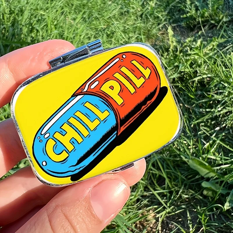 1pc chill pill square Pill Box, 2 Compartment Medicine Pill Organizer, Household Portable Medicine Storage Box, For Pockets Pur