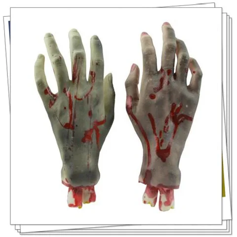 Zestaw rekwizytów na Halloween: krewisto odcięte ręce i stopy do dekoracji na zewnątrz, do ogrodu, do wnętrz, do labiryntu grozy, na imprezę w barze, straszne.