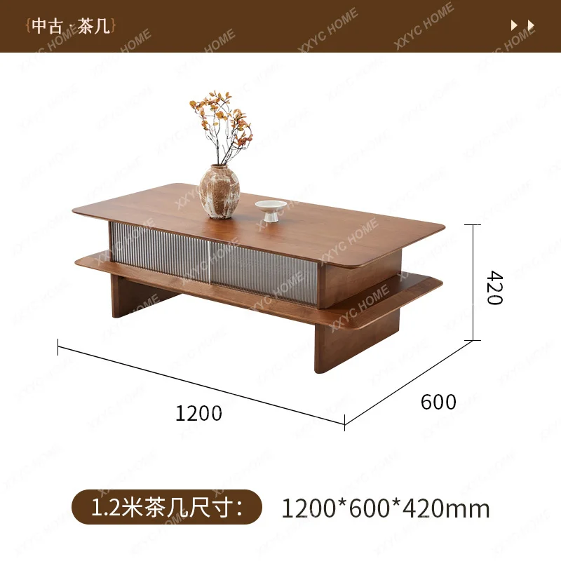 

Medieval solid wood coffee table French retro Changhong glass tea table living room home rectangular creative design