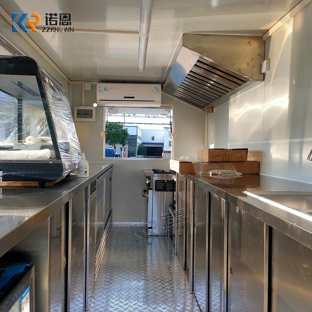 

Stainless Steel Mobile Coffee Bar Cater Trailer Fully Equipped Hot Dog BBQ Pizza Snack Fast Food Truck with Full Kitchen