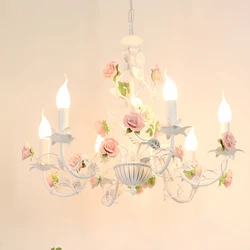 French pastoral rose flower lighting creative bedroom living room chandelier retro American warm princess room rose candle lamps