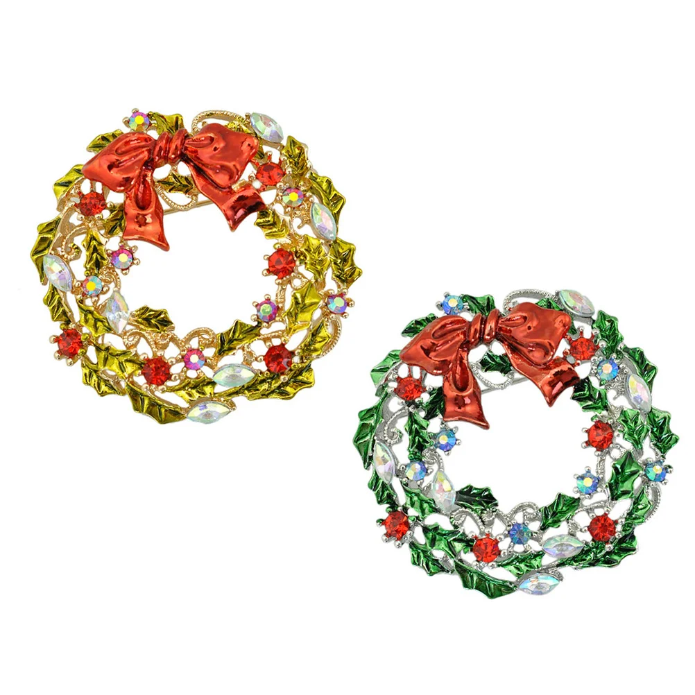 2Pcs Alloy Garland Brooch Water Drill Decoration Christmas Lapel Pin Dress Anniversary Party Gift Christmas Alloy Brooch