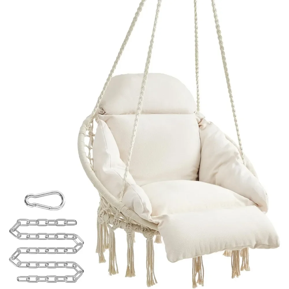 

Hanging Chair, Hammock Chair with Large, Thick Cushion, Boho Swing Chair for Bedroom, Patio, Balcony, Garden