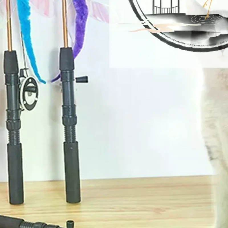 1Set Telescopic Cat Toy Fish Type Telescopic Feathers Funny Cat Stick Toys Pet Toy For Kitten Rods Simulation Fishing Rod