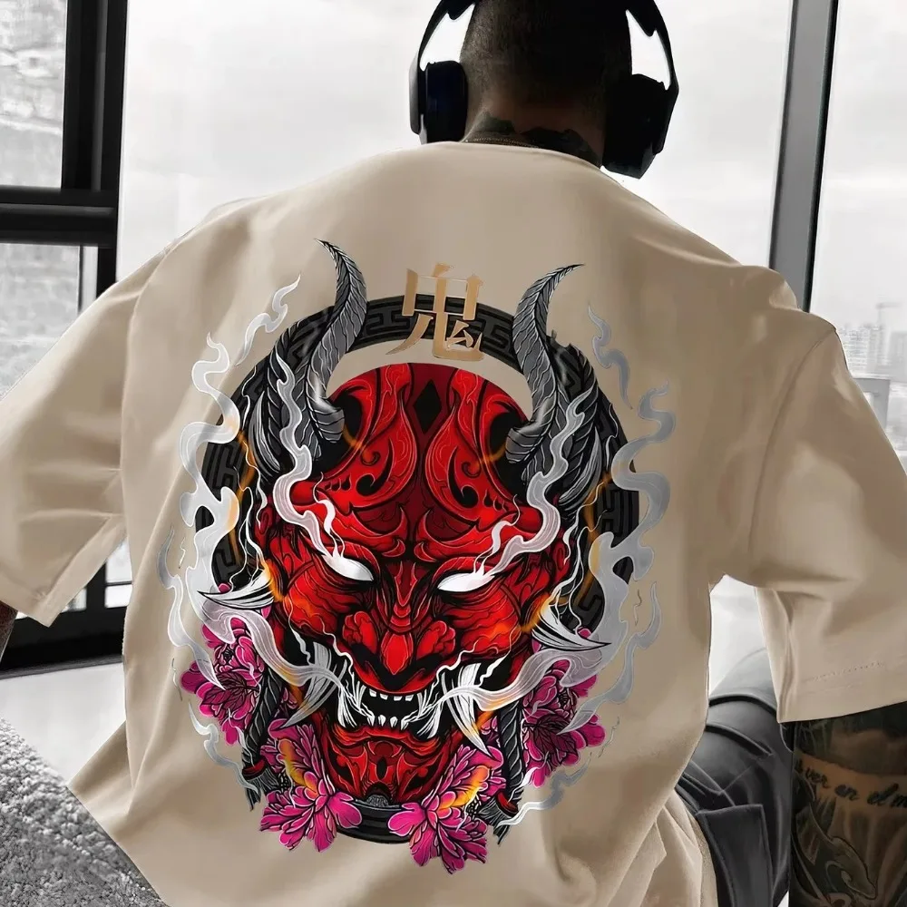 Japanisches Dämonen-Oni-Maskenmuster, 3D-Druck, atmungsaktiv, schnell trocknend, großes T-Shirt für Herren, Outdoor, Freizeit, Sport, Eltern-Kind-Kleidung – Detail 4