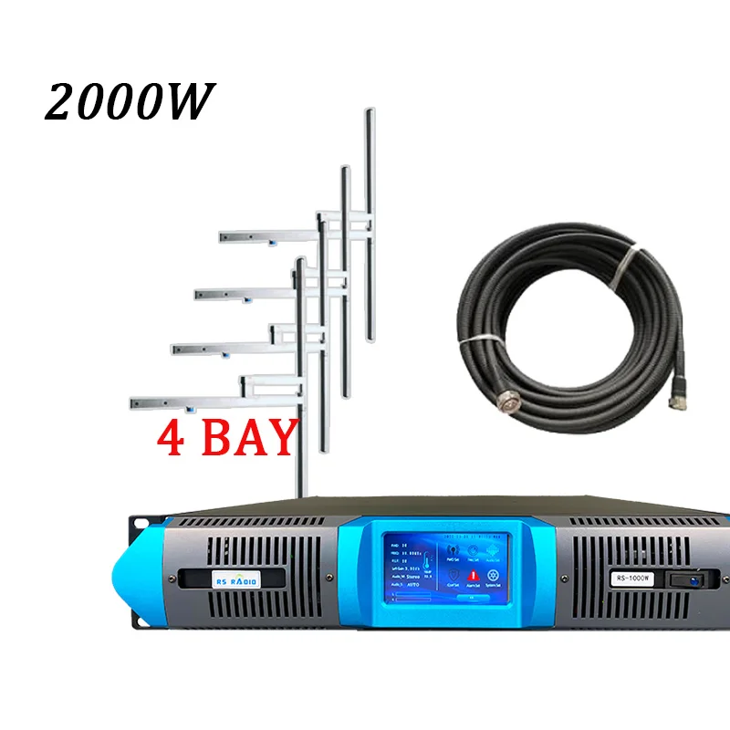 Touch Screen 2KW 2000W FM Transmitter +4 bay antenna+ 50m 1/2