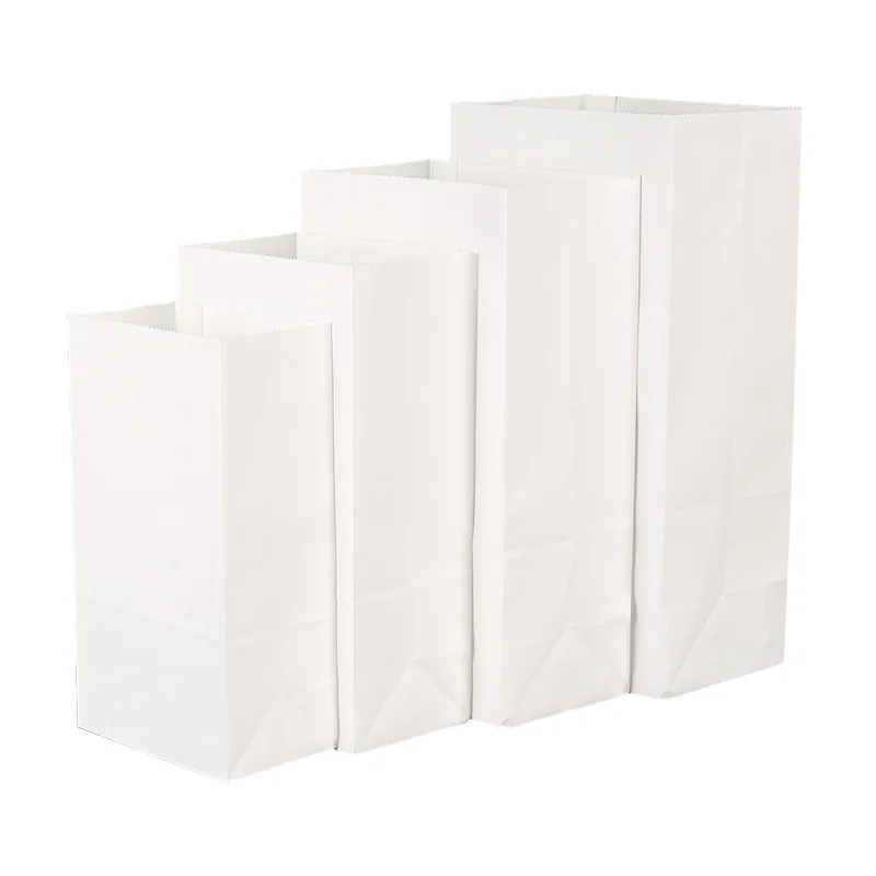 50pcs/lot Oil-proof White Paper Bags Square Bottom Food Gift Kraft Baking Packaging Bag Storage Bags Custom Print Logo