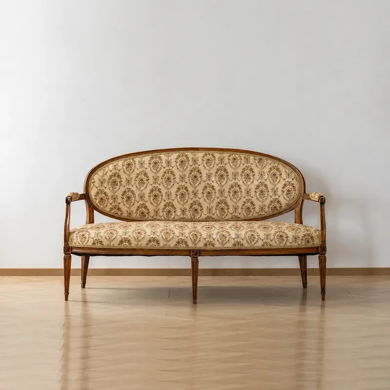Medieval Solid Wood Retro Studio Shooting Double Three Seater Sofa American Jacquard Fabric Club Combination Sofa