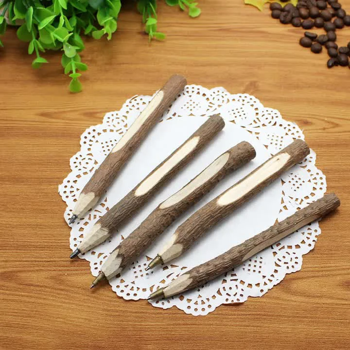 CHEN LIN 5Pcs/set Vintage Handmade Wood Ballpoint Pen 1.0mm For Student Writing Pen Novelty Tree Branch Twig Pencil Wholesale