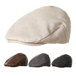 PU Leather Baby Cap Autumn Winter Kids Beret Hat Solid Color Retro Newsboy Hats for Boys Girls Toddler Infant Accessories 1-2Y