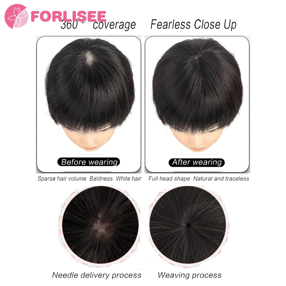 FORLISEE Synthetic Wig Head Top Summer Hair Increase High Head Top Fluffy Natural Hair Replacement Block