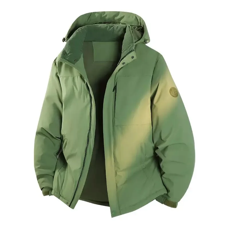 New Autumn and Winter Solid Color Windproof Thickened Warm Sports Hooded Cotton Jacket Men's Casual Loose Sports Plus Size Coat