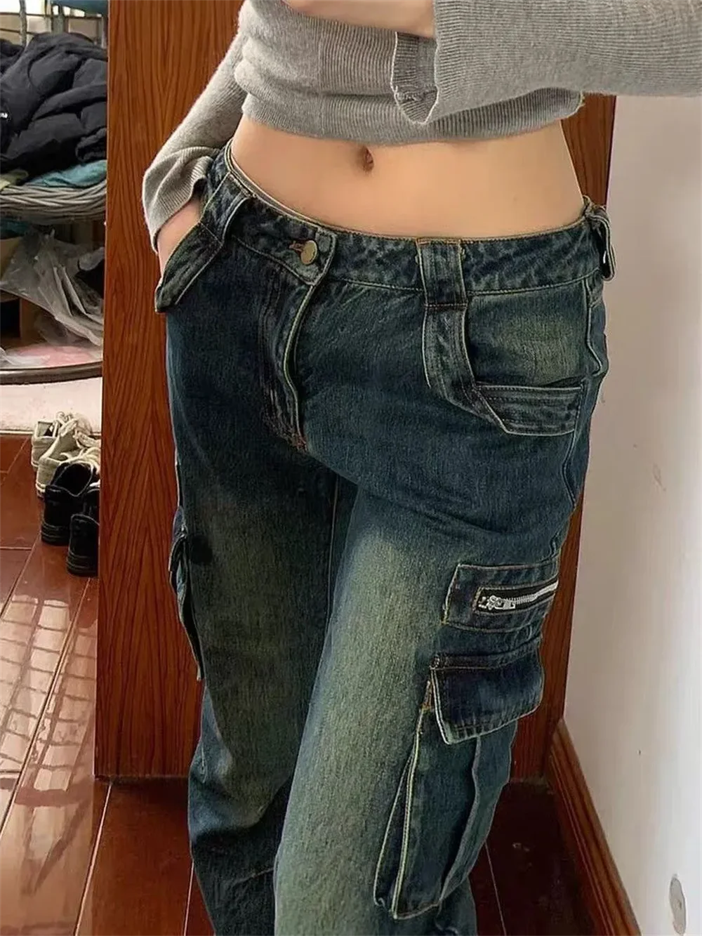 Jean Denim Taille Haute pour Femme, Pantalon Surdimensionné, Vêtement Vintage, Bleu, Baggy, Cargo, Harajuku, Y2k, Années 90, 2000