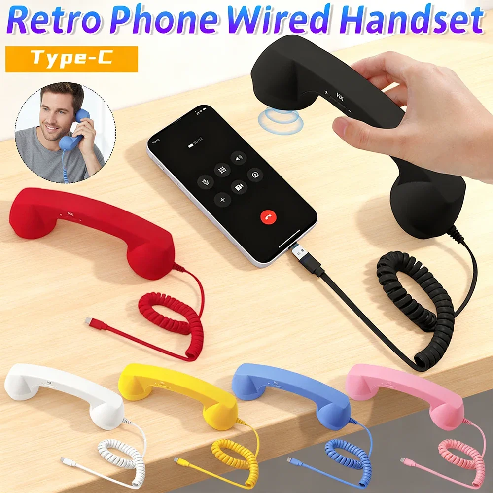 Retro Phone Handset, Retro Phone Handset for IPhone&Android, Type-C/Wireless Bluetooth Old Fashioned Telephone Receiver