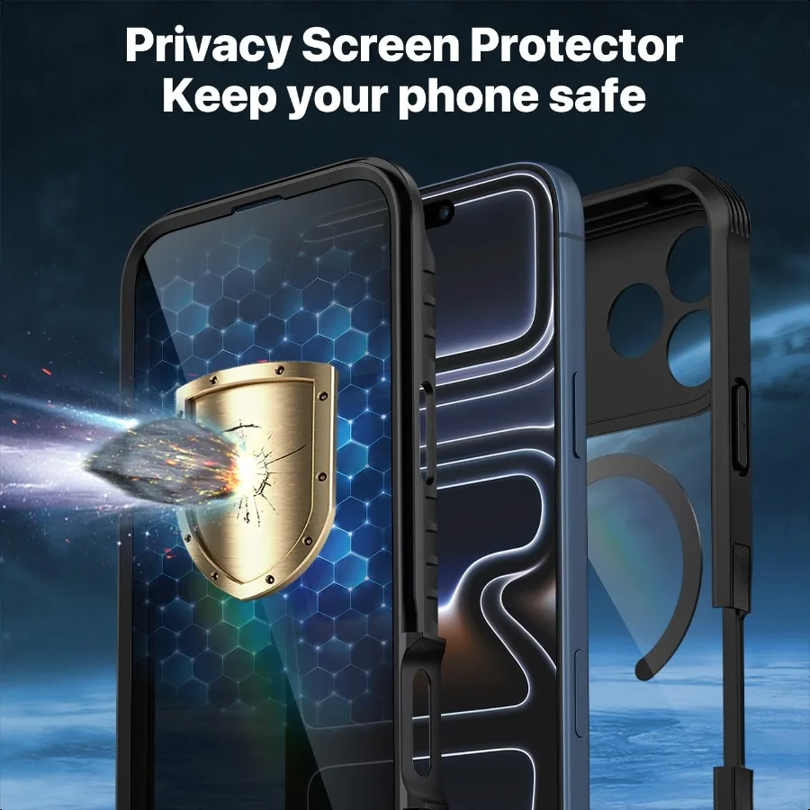 CENHUFO Magnetyczne etui z ochroną prywatności do iPhone'a 17 Pro Max [Kompatybilne z MagSafe] Pełne pokrycie telefonu z wbudowanym szkłem hartowanym 9H
