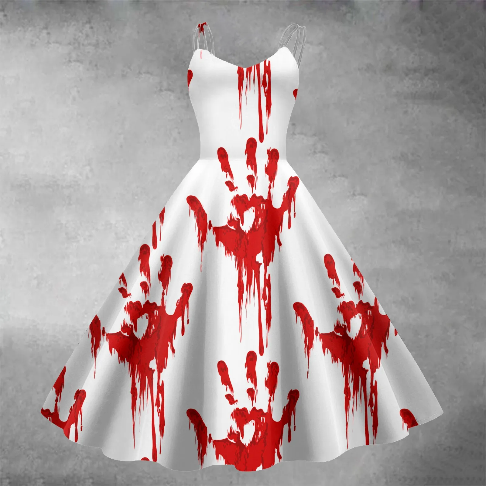 

Fashion Halloween 3D Bloody Handprint Printed Dress For Women Spaghetti Strap Casual Long Dress Sleeveless Tunic A Line Dresses