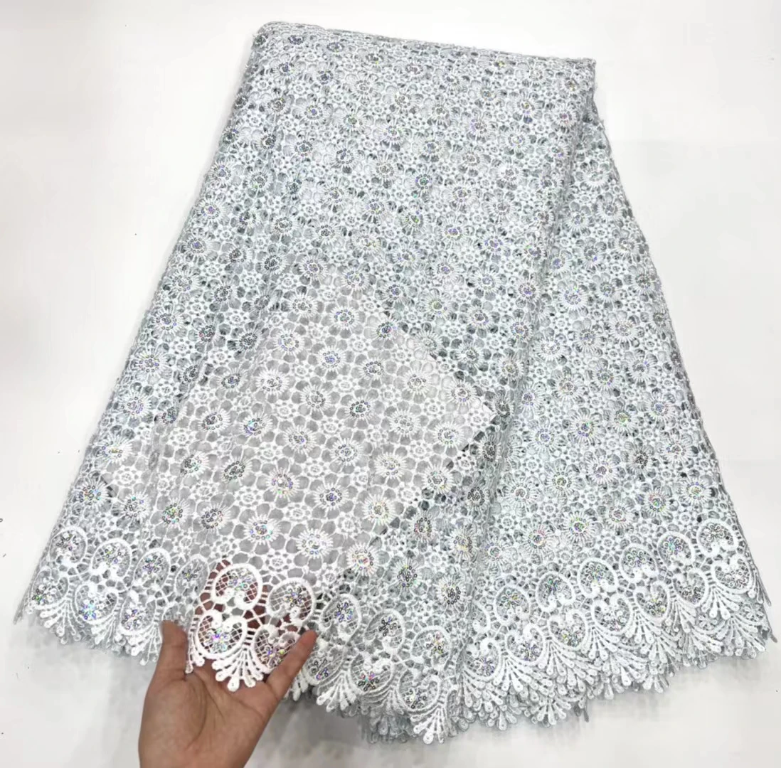 

New Arrival White African Guipure Cord Lace Fabric 2023 High Quality Nigerian Water Soluble Lace Fabric For Party Dress PHD23181