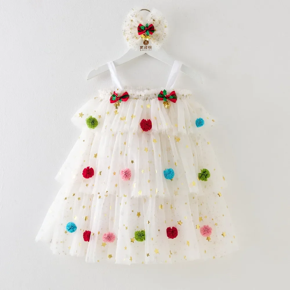 

Новое детское платье на бретельках из звездной пряжи, рождественская плюшевая юбка принцессы