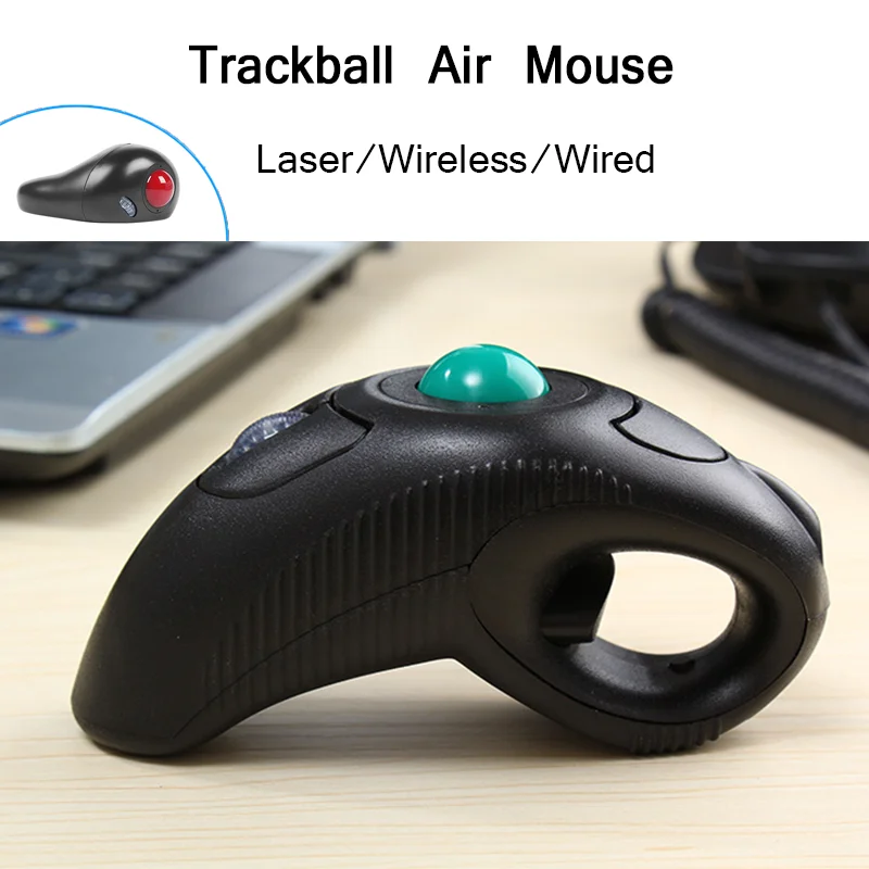 Ratón inalámbrico de bola de seguimiento, Mouse ergonómico con cable para mano derecha e izquierda, USB, óptico, Láser de aire de mano para PC,