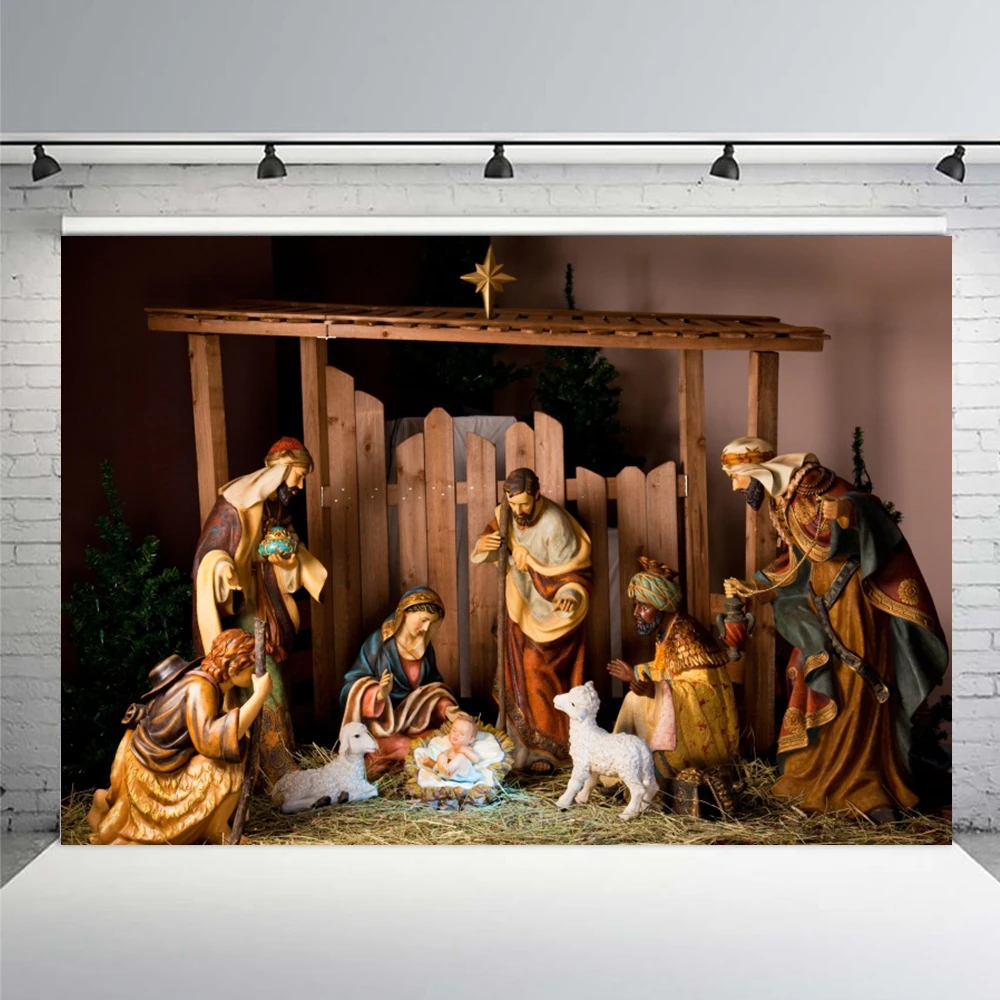 Christmas Jesus Birth Backdrop Nativity Scene Christian Holy Cross Bible Xmas Baby Child Photo Photography Background Studio