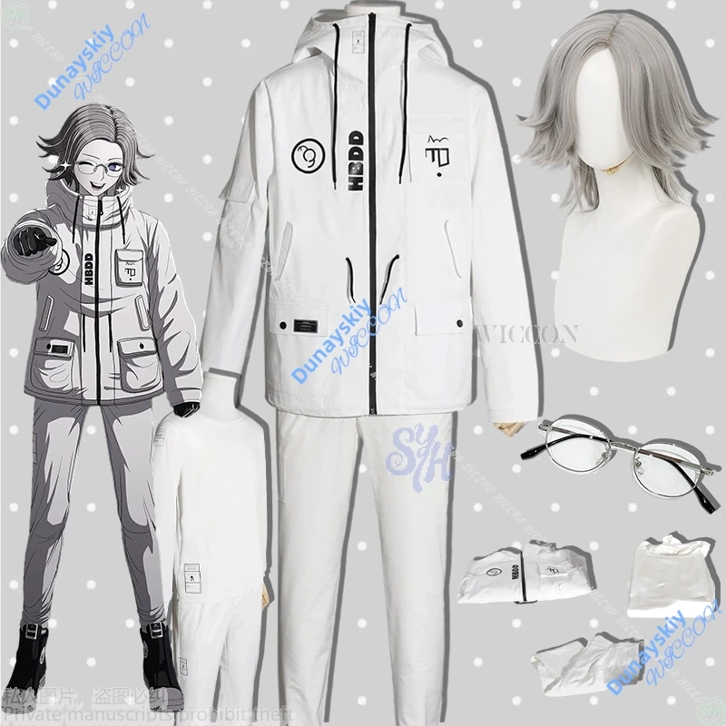 

Halloween Party Suit Anime Game Hundred Cos Line Aotsuki Eito Cosplay White Y2K Punk Design Jacket Pants Wig Glasses Fashion Set