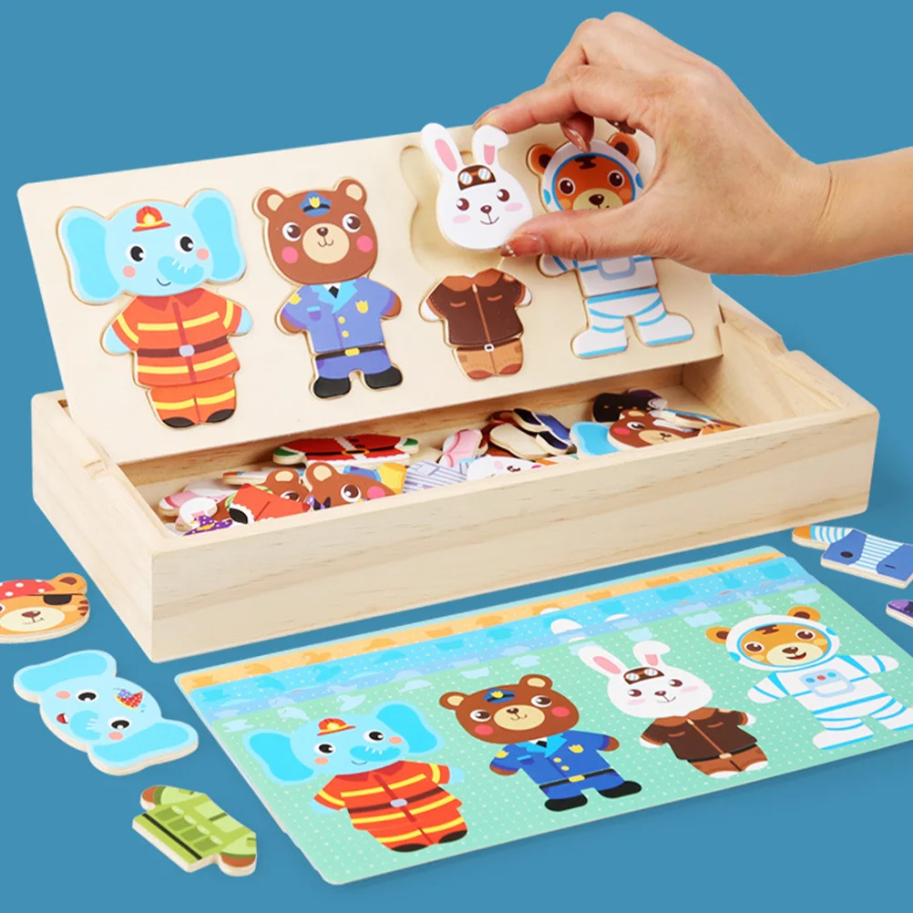 Dierenverkleedspeelgoed Houten puzzels Kinderen Cartoon Decoratie voor peutercadeaucadeaus