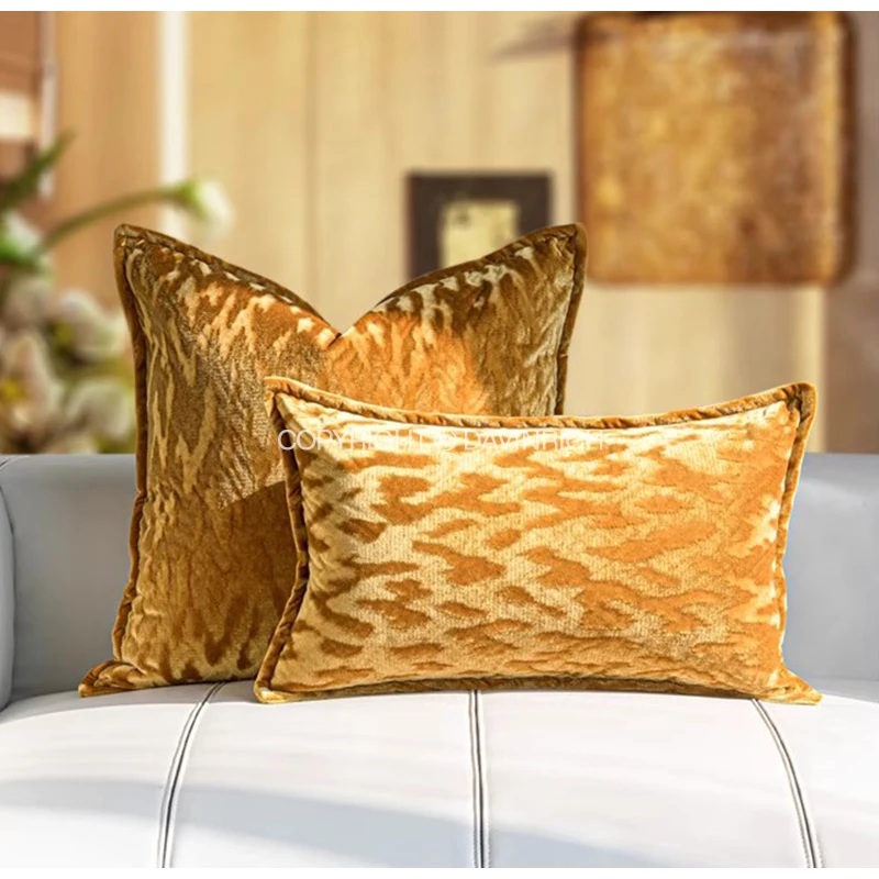 DAVINRICH Royal Yellow Brown Cushion Cover Italian Cut Velvet Post Modern Style Throw Pillowcase 50x50cm ElevateYour Home Decor