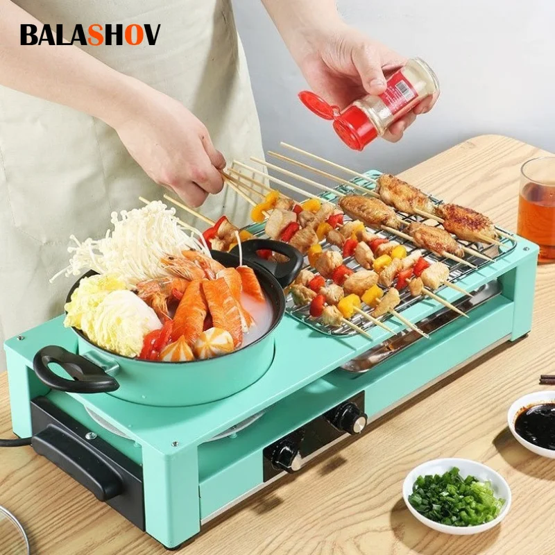Piastra Elettrica Multifunzione 3-in-1 con Spina EU 220V, Antiaderente, con Piastra Rimovibile e Lavabile, per Hot Pot, Zuppa, Fondue, Barbecue e Cott