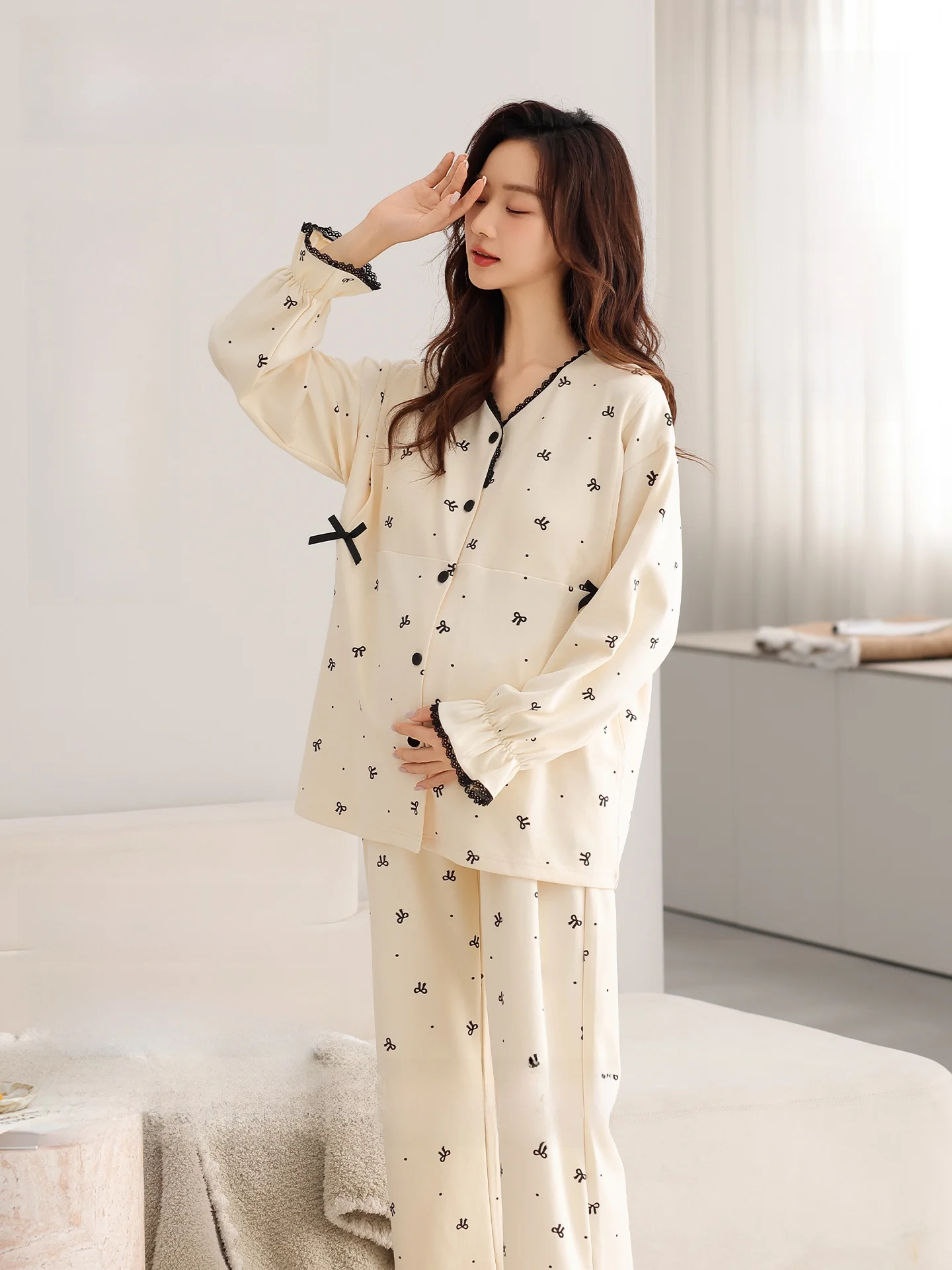 ropa-de-dormir-de-maternidad-de-algodon-puro-ropa-de-verano-fina-para-el-hogar-ropa-de-lactancia-cuello-en-v-manga-larga-ajuste-holgado-ropa-interior-comoda-para-el-hogar