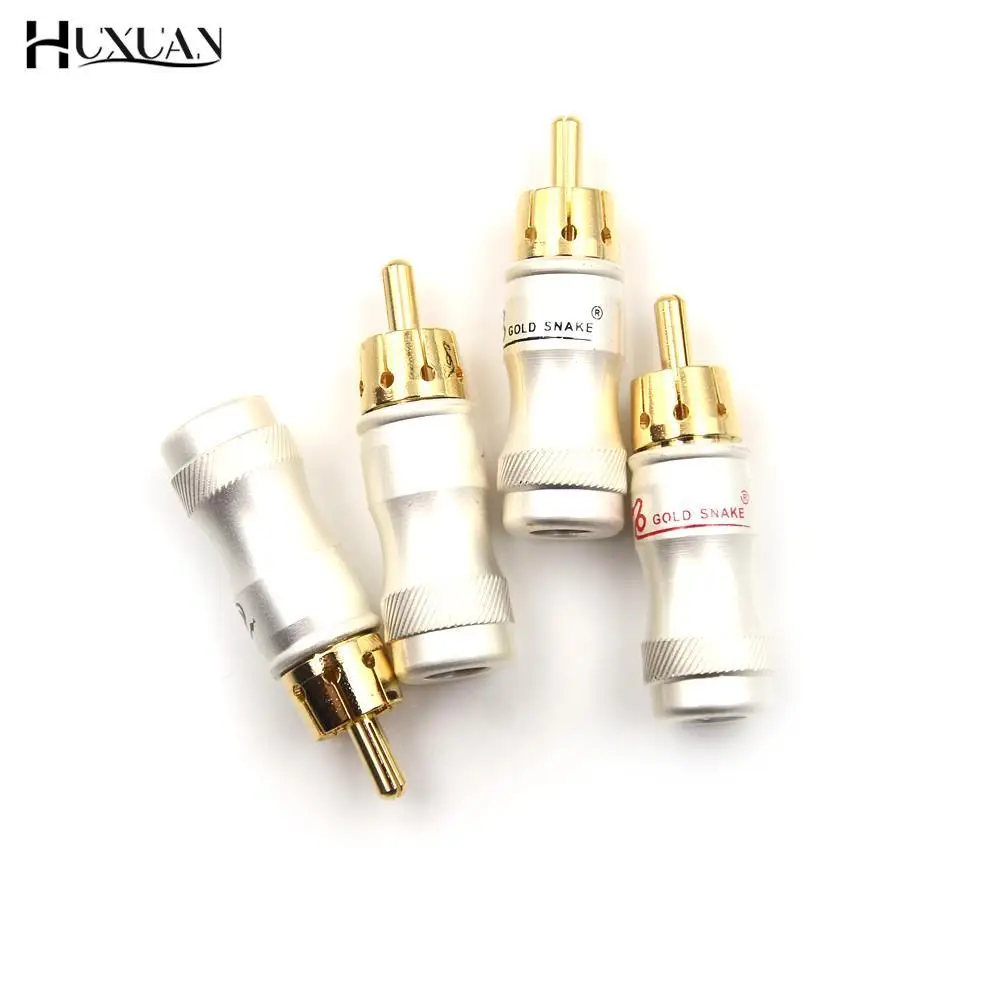 4pcs DIY gold snake RCA Plug HIFI Goldplated Audio Cable RCA Male Audio Video Connector Gold Adapter For Cable