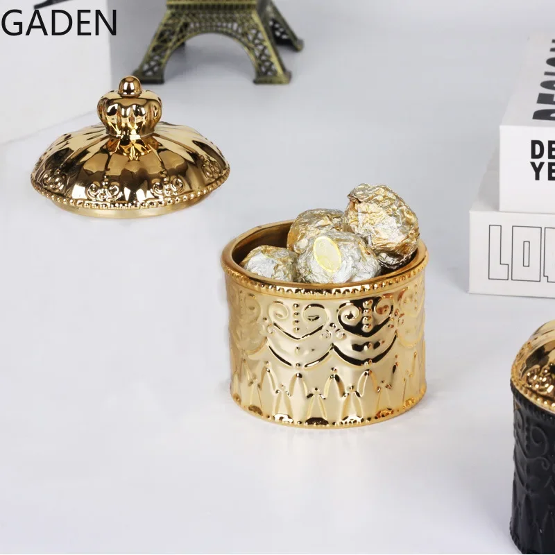 European-style Electroplating Ceramic Storage Jar Display Box Crown Jewelry Box with Lid Desktop Ornaments Home Storage Supplies