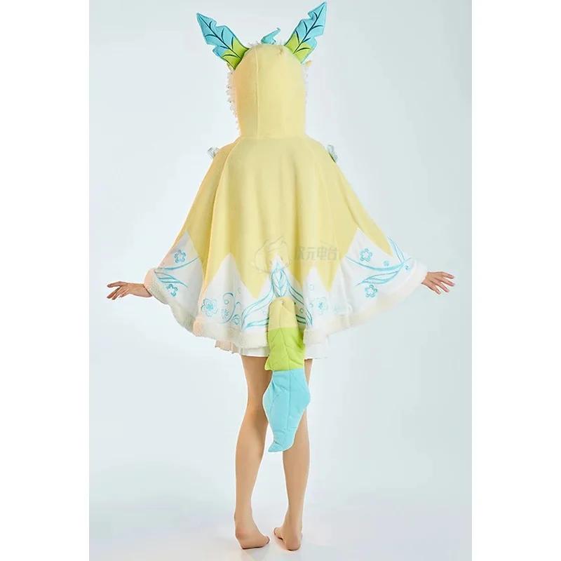 Anime Leafeon Costume Cosplay Mantello con coda Cappotto caldo Autunno Inverno Vestito con cappuccio Homewear Donna Halloween Party Uniformi di gioco di ruolo