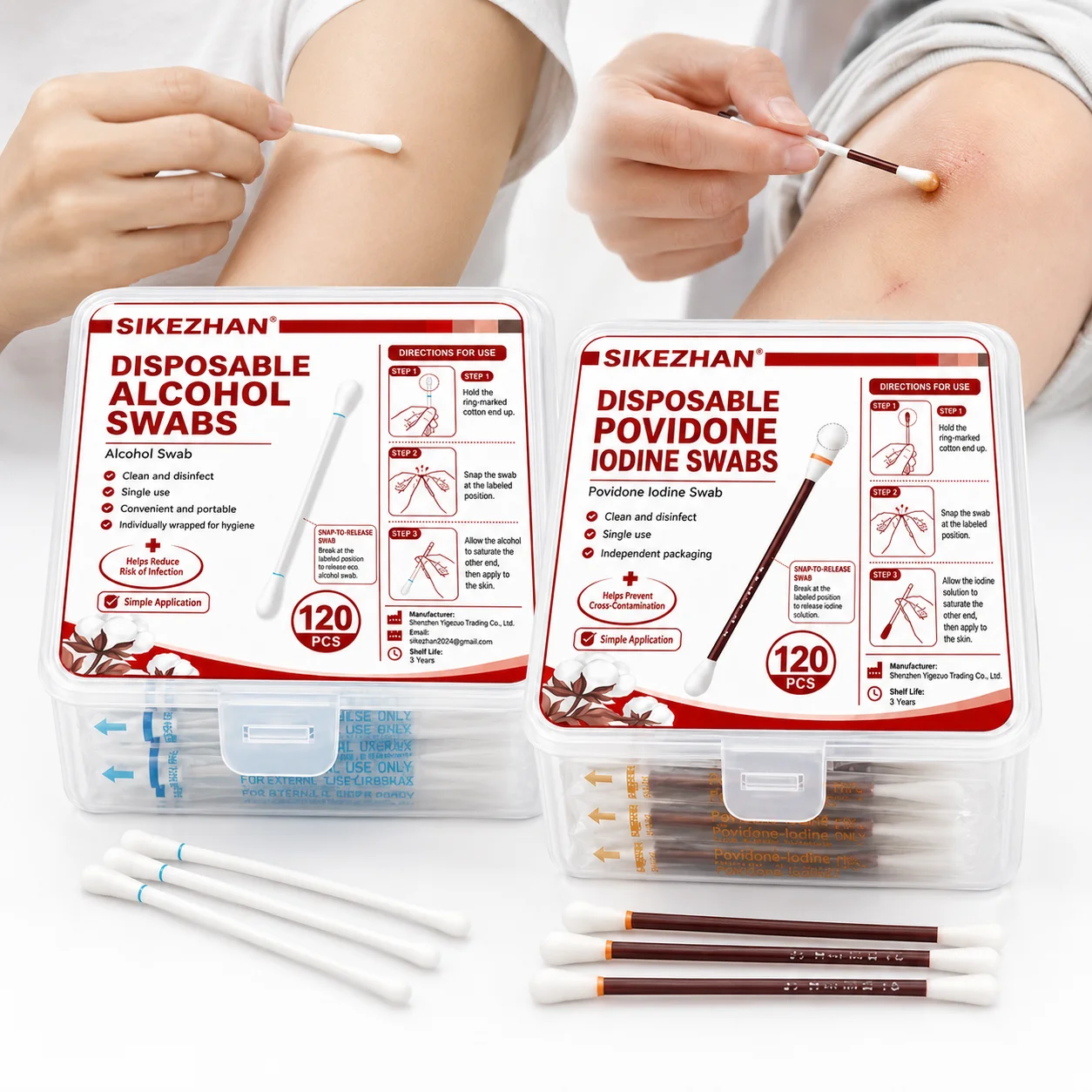 100pcs Antiseptic Swab Sticks, Alcohol Iodine Cotton Applicators for Home First Aid, Travel Camping Kit, Individually Sealed