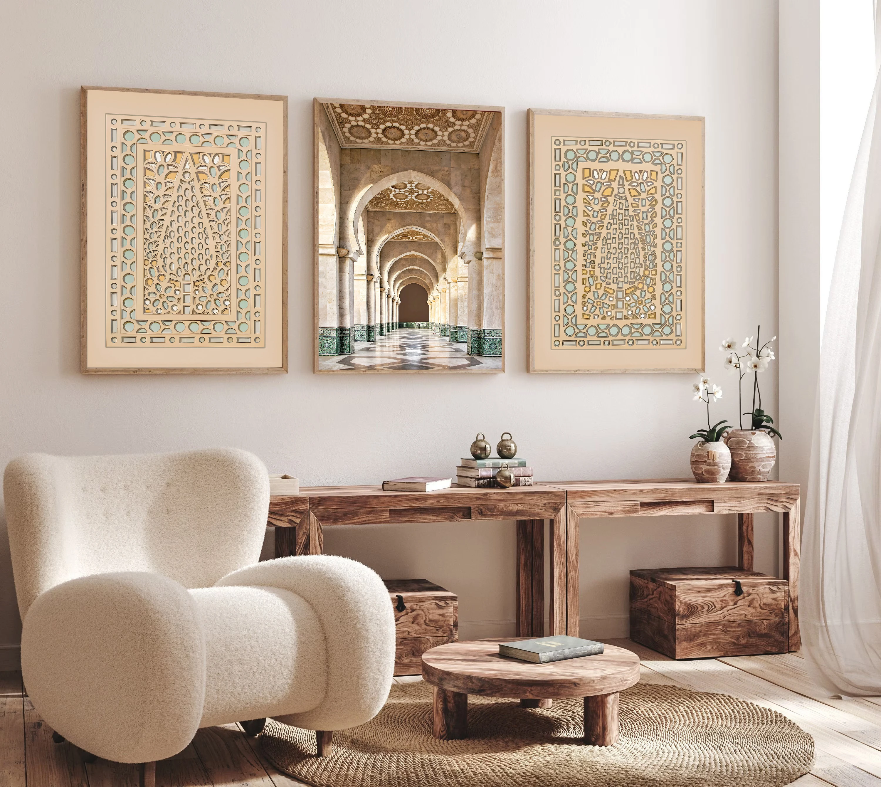 3pcs Islamic Mosque Window Building Arched Door Canvas Poster Muslim Moroccan Door Wall Art Prints for Middle Eastern Home Decor