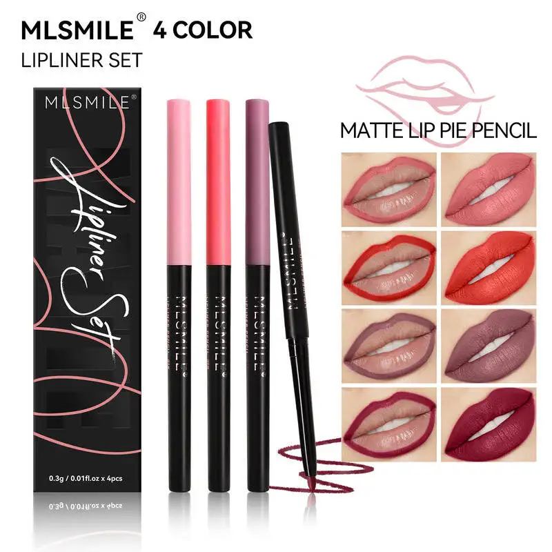 MLSMILE Juego de 4 colores Impermeable Fácil de aplicar Lápiz labial mate Lápiz labial 2025 Nuevo
