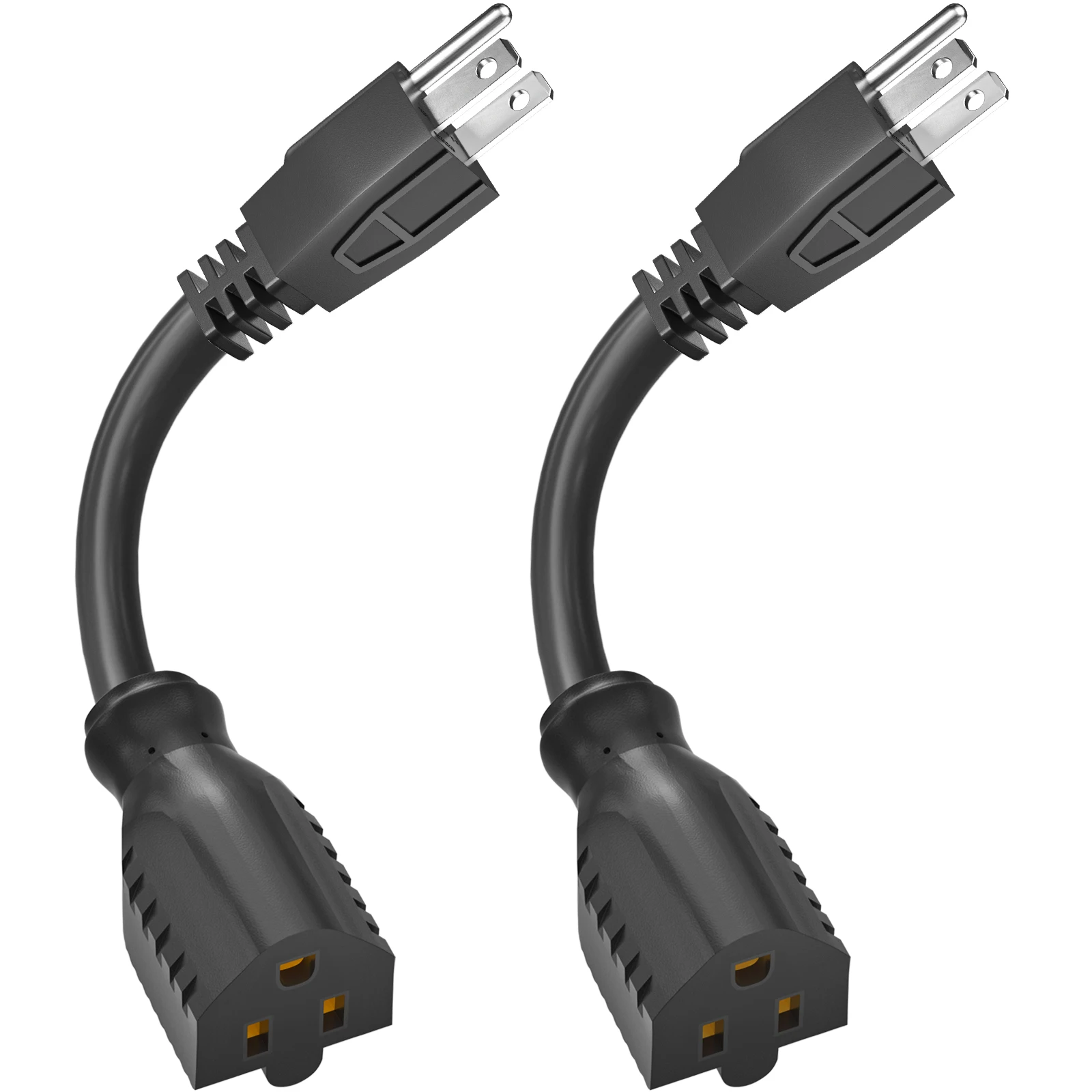 2 Pack Extension Cord, Right Angle Plug 1 Foot 18 Gauge Heavy Duty, 3 Prong Short Flat Plug Extension Cords Weatherproof