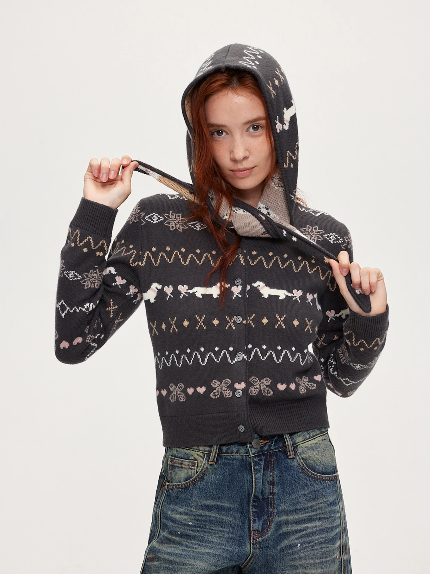 

Acosey Vintage Fair Isle Pattern Вязаный кардиган из смеси шерсти Длинное пальто Sve ort с застежкой на пуговицы Женский геометрический дизайн...