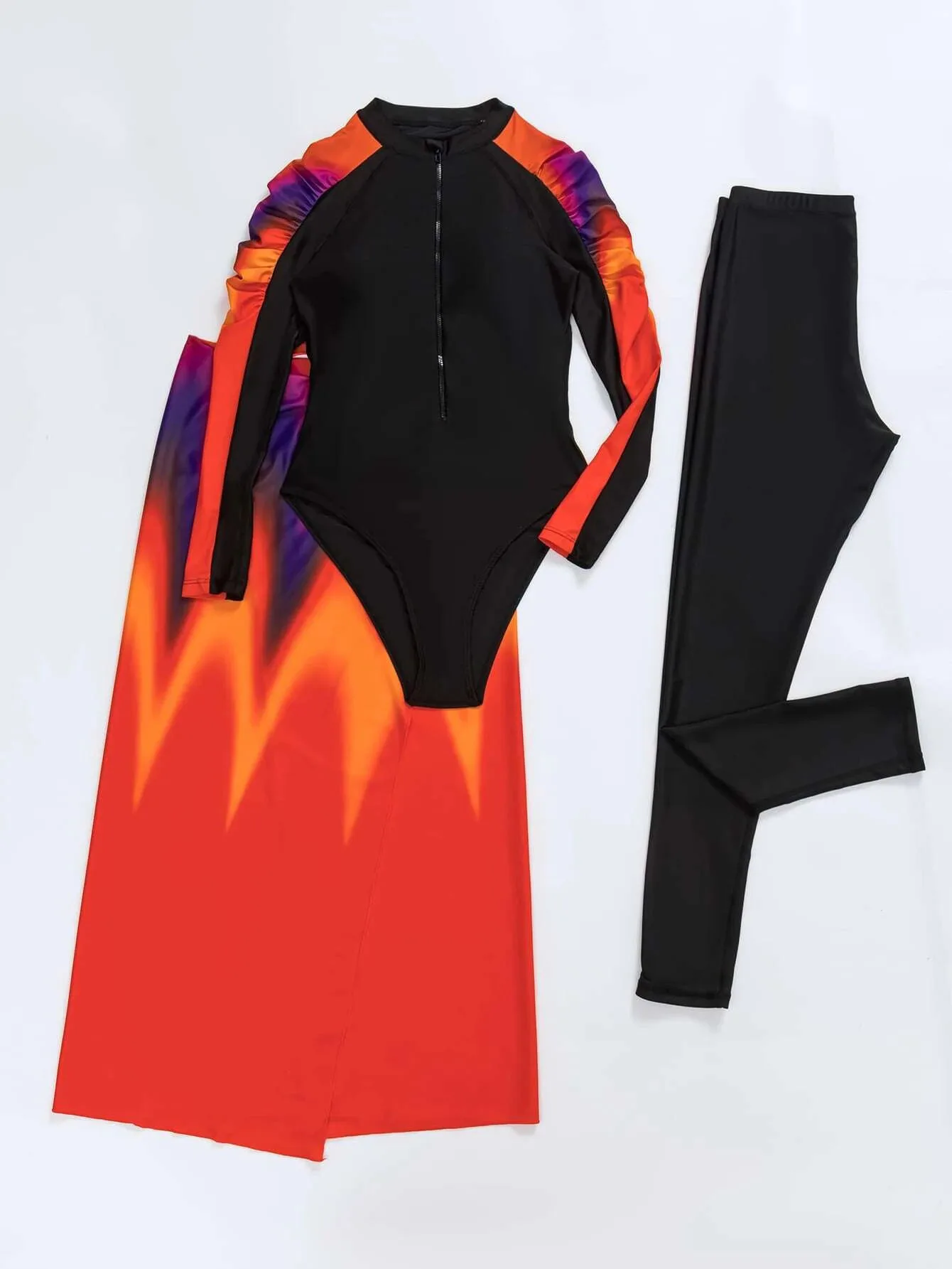 4PCS/Set Modest Burkini Femmes Swimming Suit Muslim Swimwear Women Long Sleeve Sport Swimsuit Islamic Wear Contain Hijab