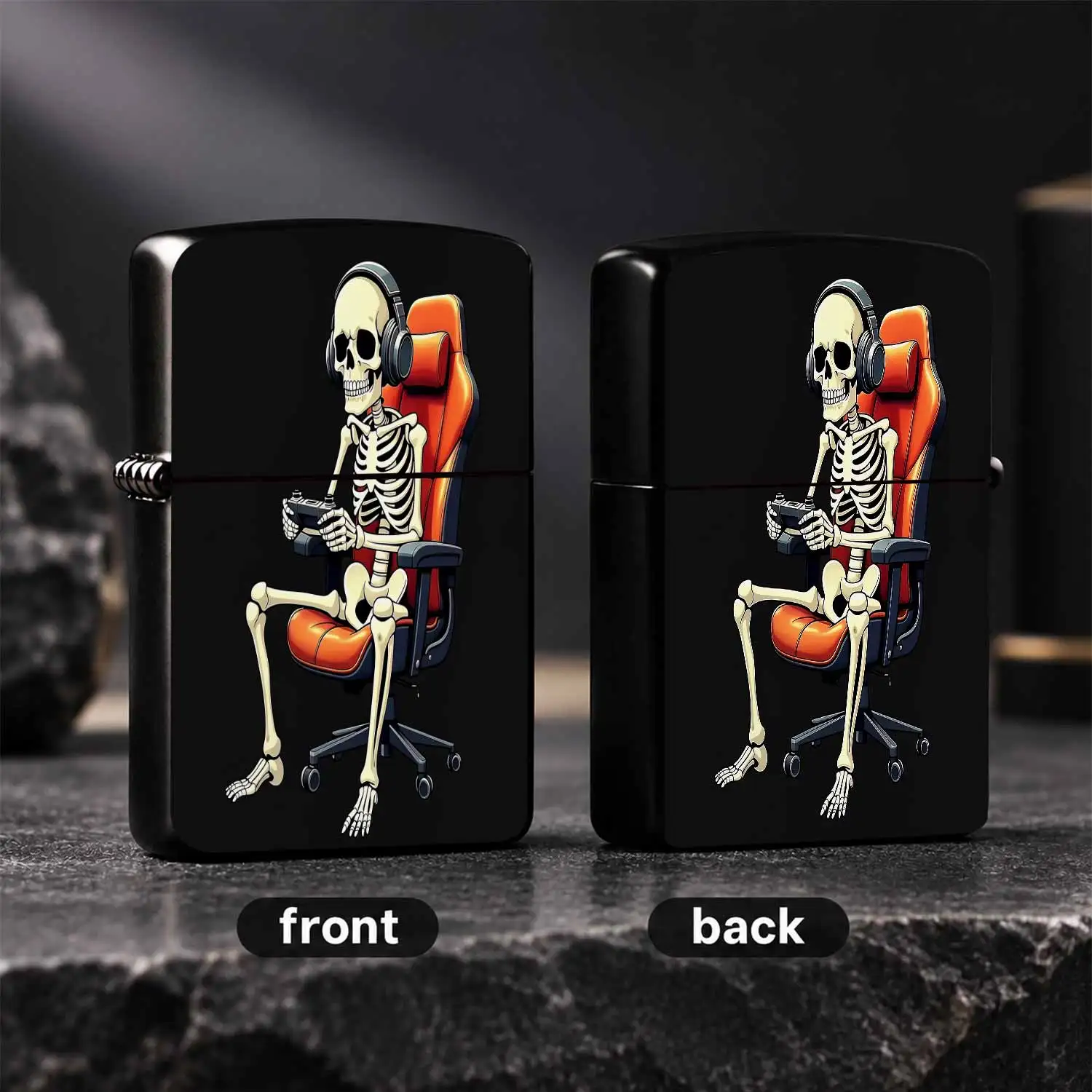 Creative Skeleton Gamer Pattern Pocket Lighter, Cool Gaming Themed Portable Daily Accessory, Stylish Decorative Item For Home Office, Exquisite Unique Surprise Gift For Game Enthusiasts And Friends, Practical Must-Have A Humorous And Intere