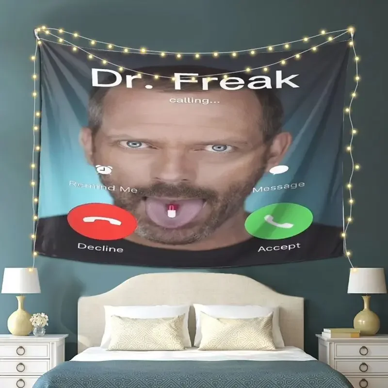 VIKAMA Dr Freak Calling Tapestry House MD Funny Doctor Meme Wall Hanging Pill Tongue Print For Dorm Bedroom Office Decor