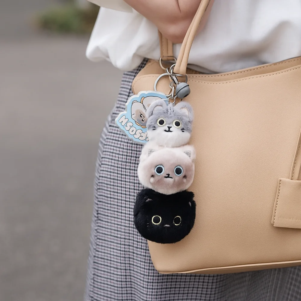 PP Katoen Dier Kat Sleutelhanger Levensechte Collectie Cartoon Kat Pop Hanger Pluizige Cartoon Simulatie Kat Pluche Sleutelhanger