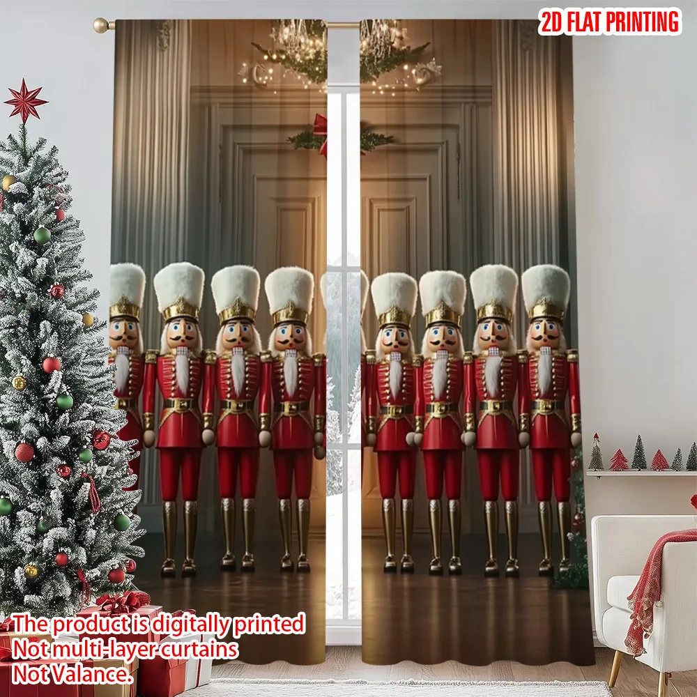

2pcs 2D flat printing Merry Christmas Popular Window Curtains Christmas King Polyester Without Electricity Holiday Decorations