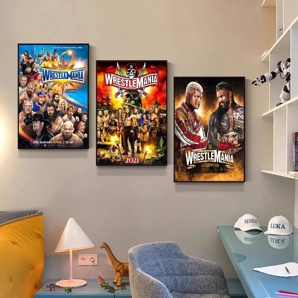 WWE WrestleMania Whitepaper ملصق يتوهم الجدار ملصق لغرفة المعيشة زخارف للحانات ملصقات جدار الفن