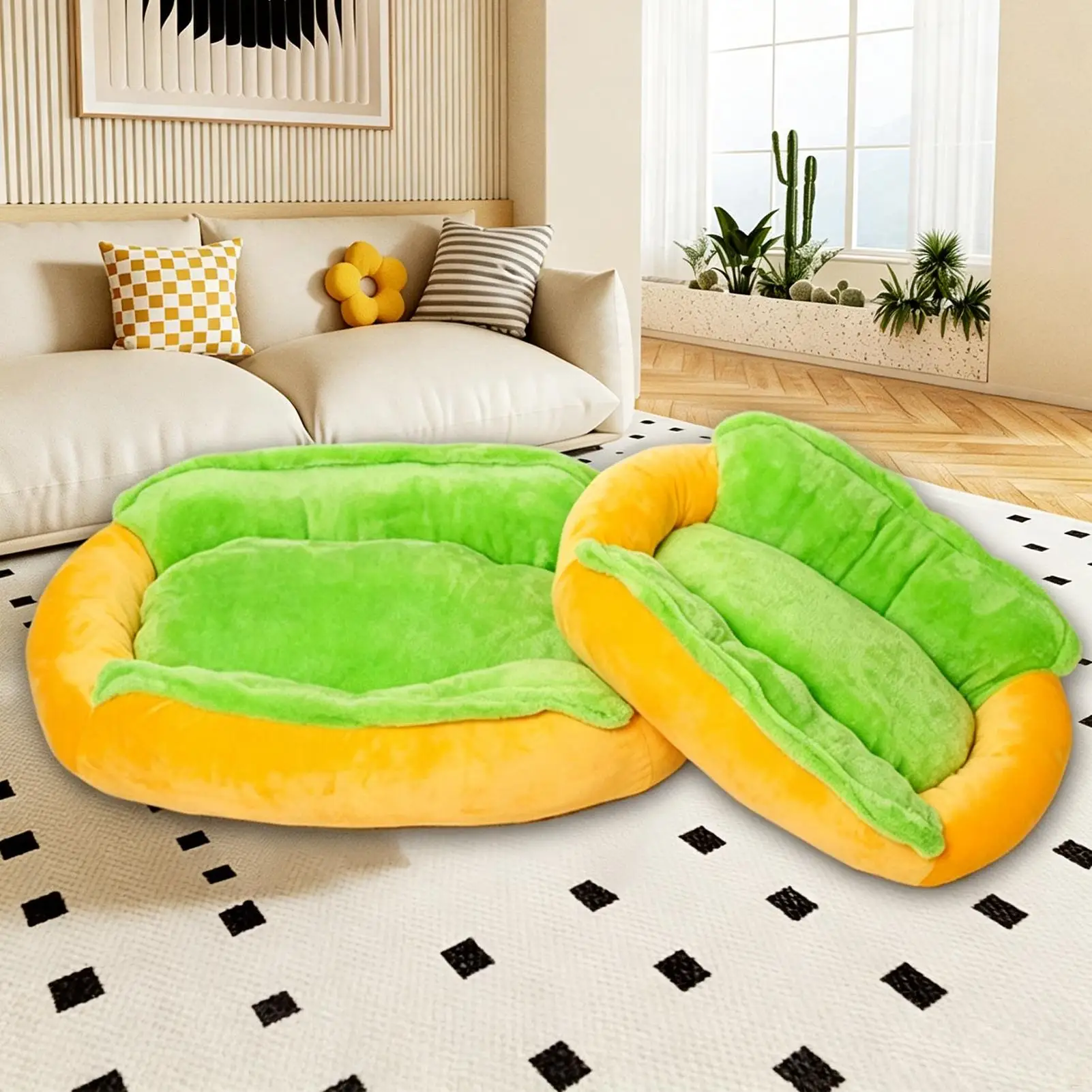 Comfort Dog Bed Food Shape Non-slip Plush Cushion Removable Washable Fine Fiber Calming Dog Bed For Small Breed Puppy Kitten