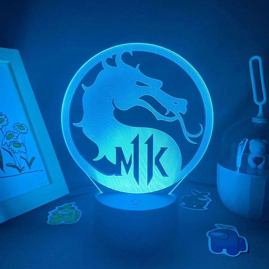 Luces nocturnas de neón Led 3D de Mortal Kombat, 11 logotipos, regalos de cumpleaños para jugadores, novio, niño, decoración de dormitorio, lámpara