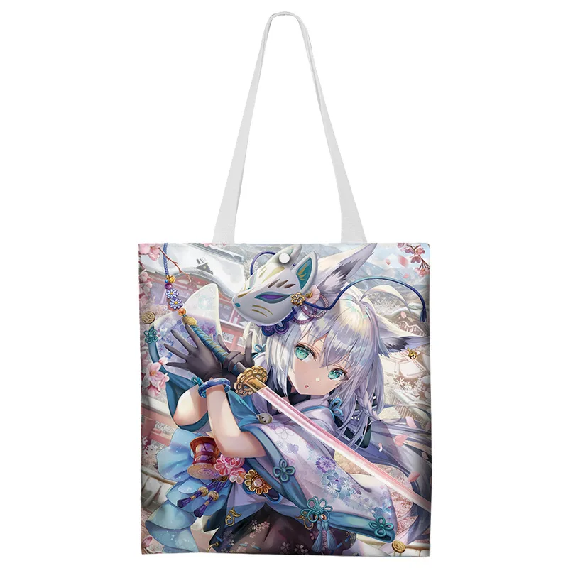 

Hololive Nakiri Ayame Shirakami Fubuki Double-Shoulder Bag Canvas Colorful 2-side Cartoon Printings Shopping Tote Bag