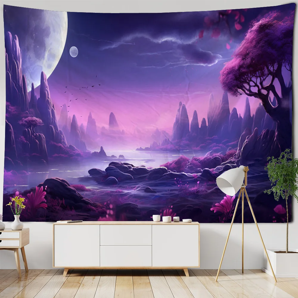 Psychedelic Scene Tapestry Multi-Scale Planetary Wall Hanging Art Aesthetic Background Home Decor Cloth