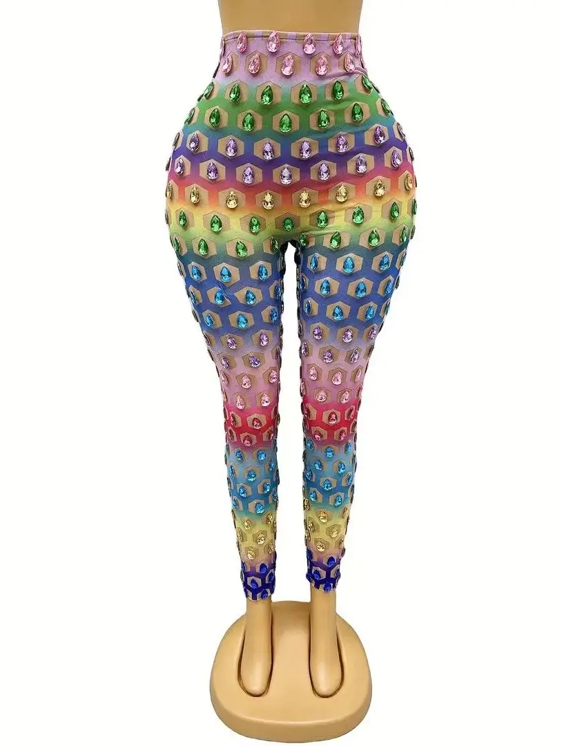 

Colorful Big Rhinestones Transparent Sexy Pants Dance Performance Leggings Outfit Evening Birthday Celebrate Costume loukong