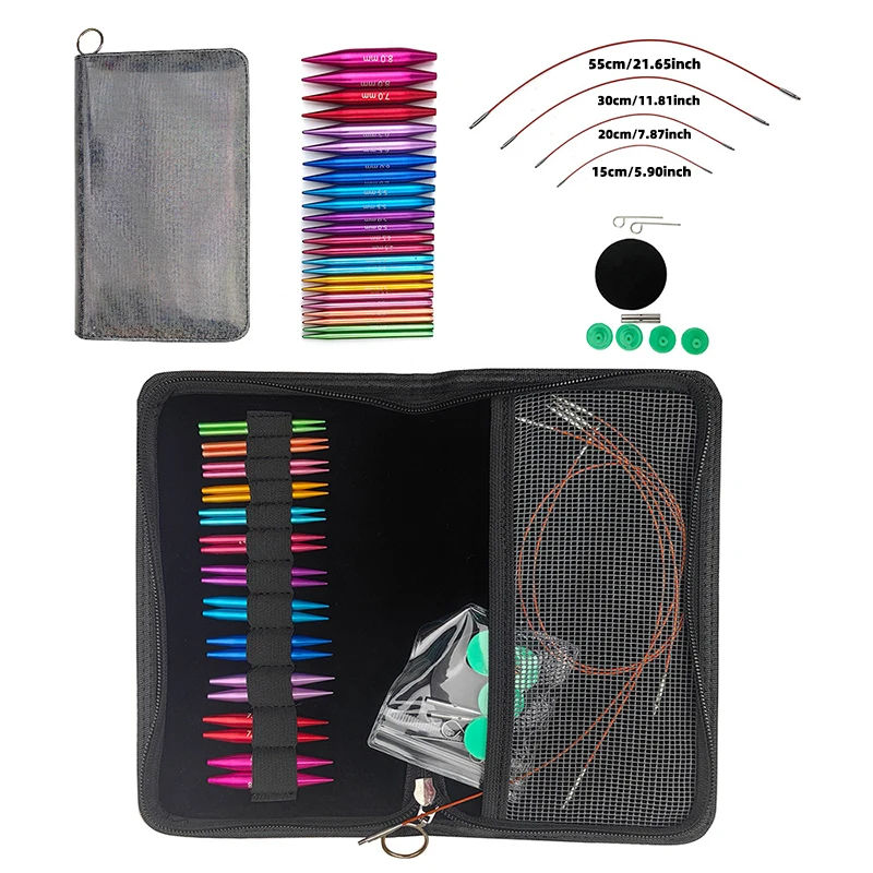 A Set of 37 Pieces of Knitting Tools Mini Short 5.5cm Removable Interchangeable Head Circular Needle Set 12 Pairs 3.0-8.0mm